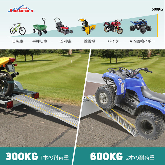 Ruedamann アルミラダーレール バイクスロープ 長さ150cm*幅21.5cm 耐荷重300kg 軽量アルミラダー 折り畳み式アルミブリッジ 四輪バギー 草刈り機 除雪機用 バイクラダー 1本