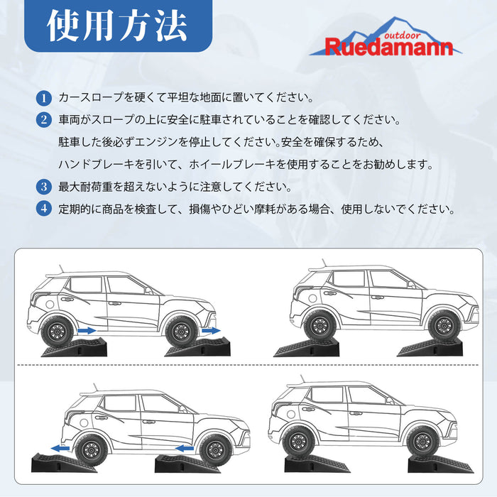 Ruedamann® カースロープ 長さ90*幅28*高さ17cm 車両 スロープ 耐荷重3トン 二個セット 黒-CR09295AU-使用方法