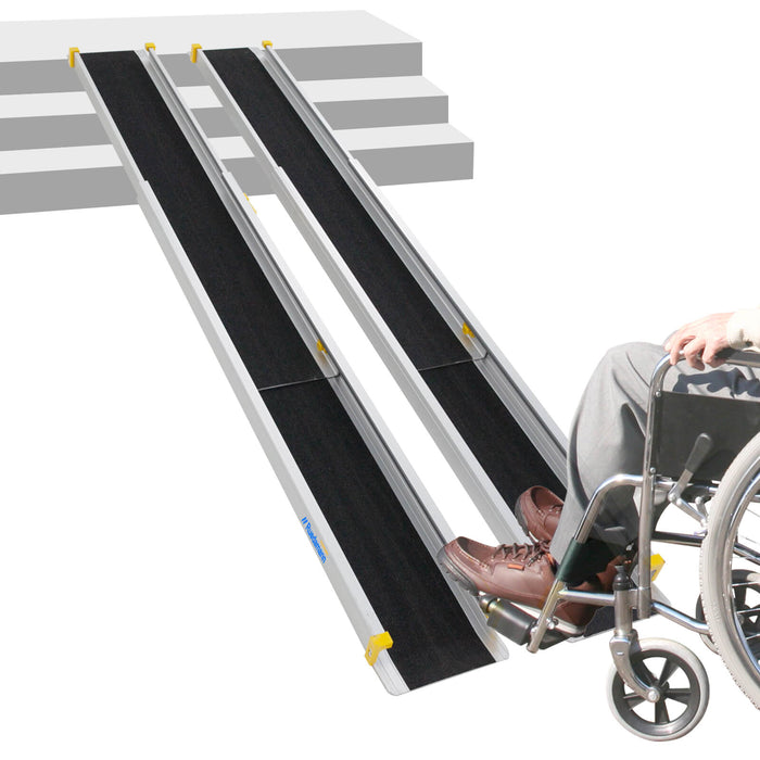 Ruedamann ® アルミニウム合金伸縮式車椅子スロープ長さ120-240cm*幅15cm 耐荷重 2本セット 300kg